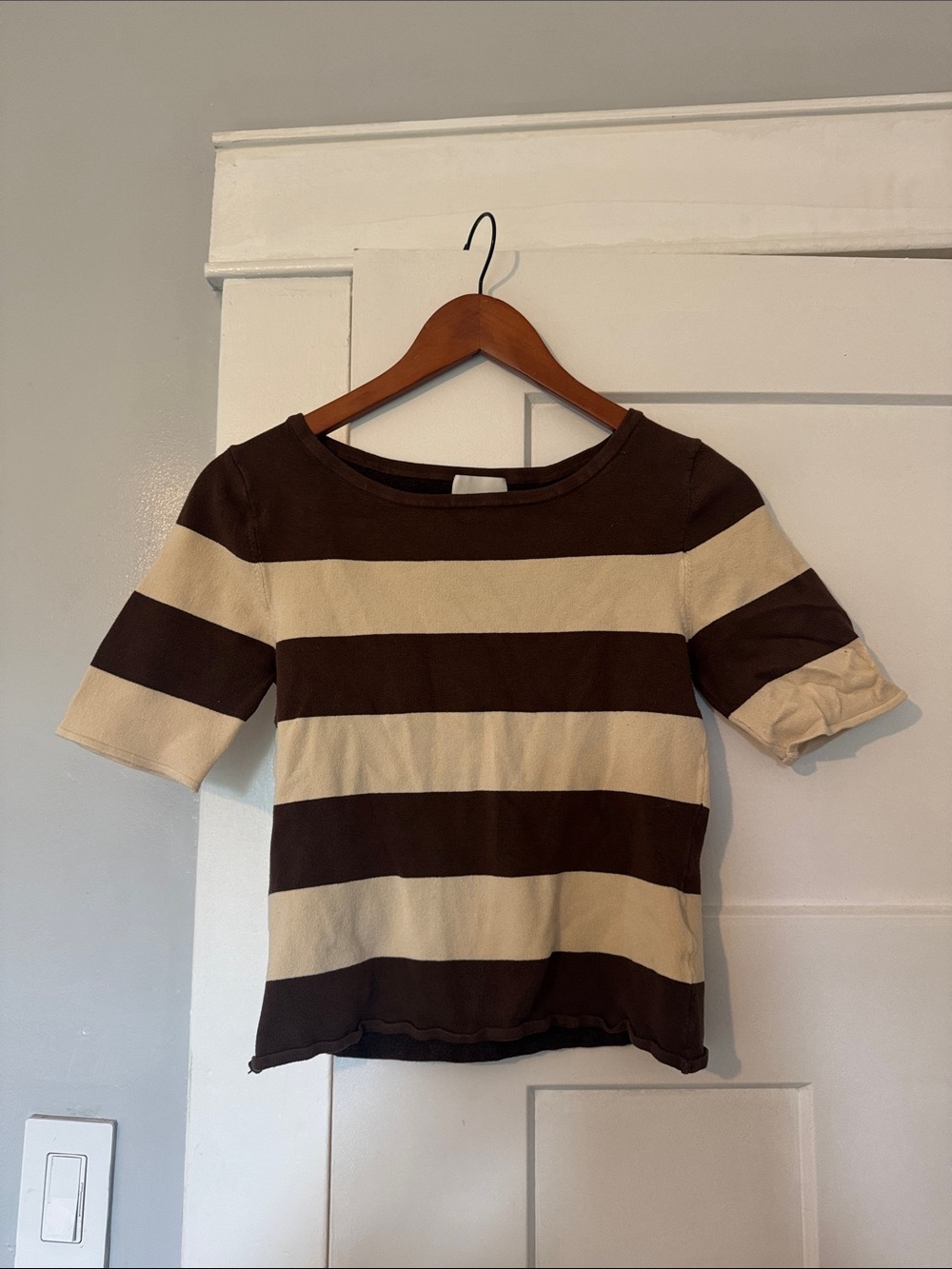 Posse Brown and Cream Striped Short Sleeve Top
